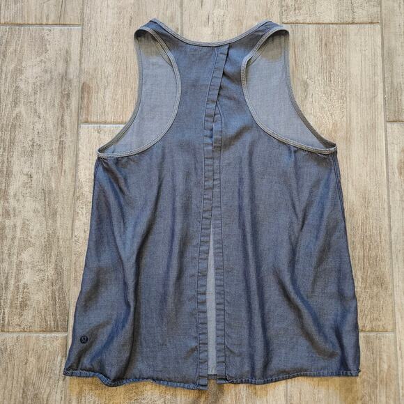 Lululemon Tank Top Womens Size S Open Back Blue Chambray Racerback High Neck - Picture 2 of 7